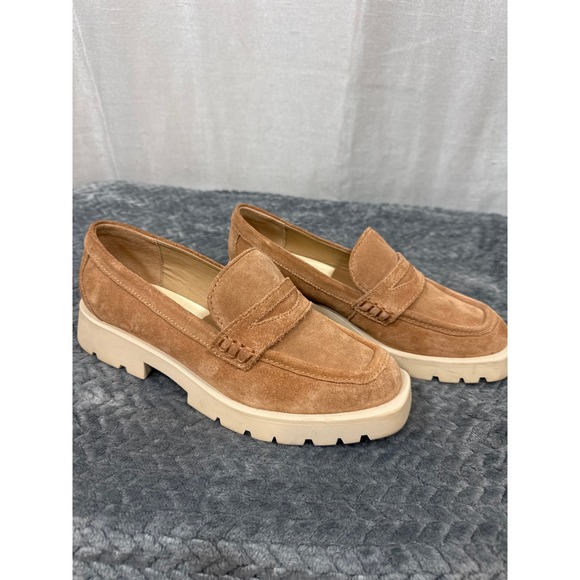 Dolce Vita Womens Tan Suede Chunky Lug Sole Penny Loafers Platform Shoes Size 8 - Picture 3 of 7